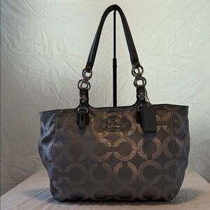 Coach Mia Op Art Lurex Black Canvas Tote No 15746